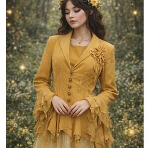 Vintage Blazer & Blouse Set Mustard Whimsical Etheral FairyCore Flowy Size 4